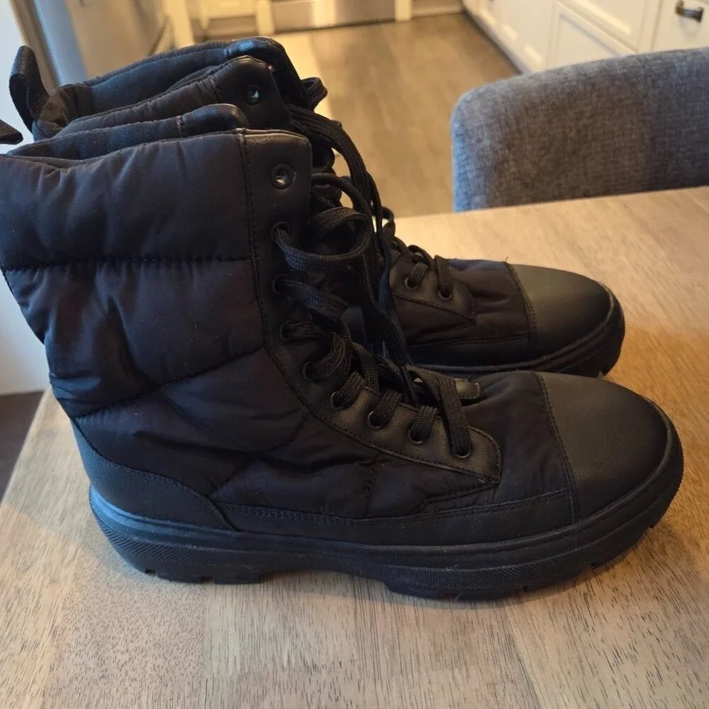 Zara Black Quilted Puffer‎ Lace Up Ankle Boots Lug Sole EURO 41